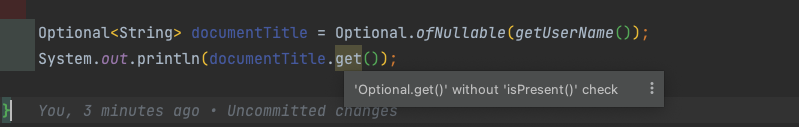 IntellIJ shows warning highlighted as yellow